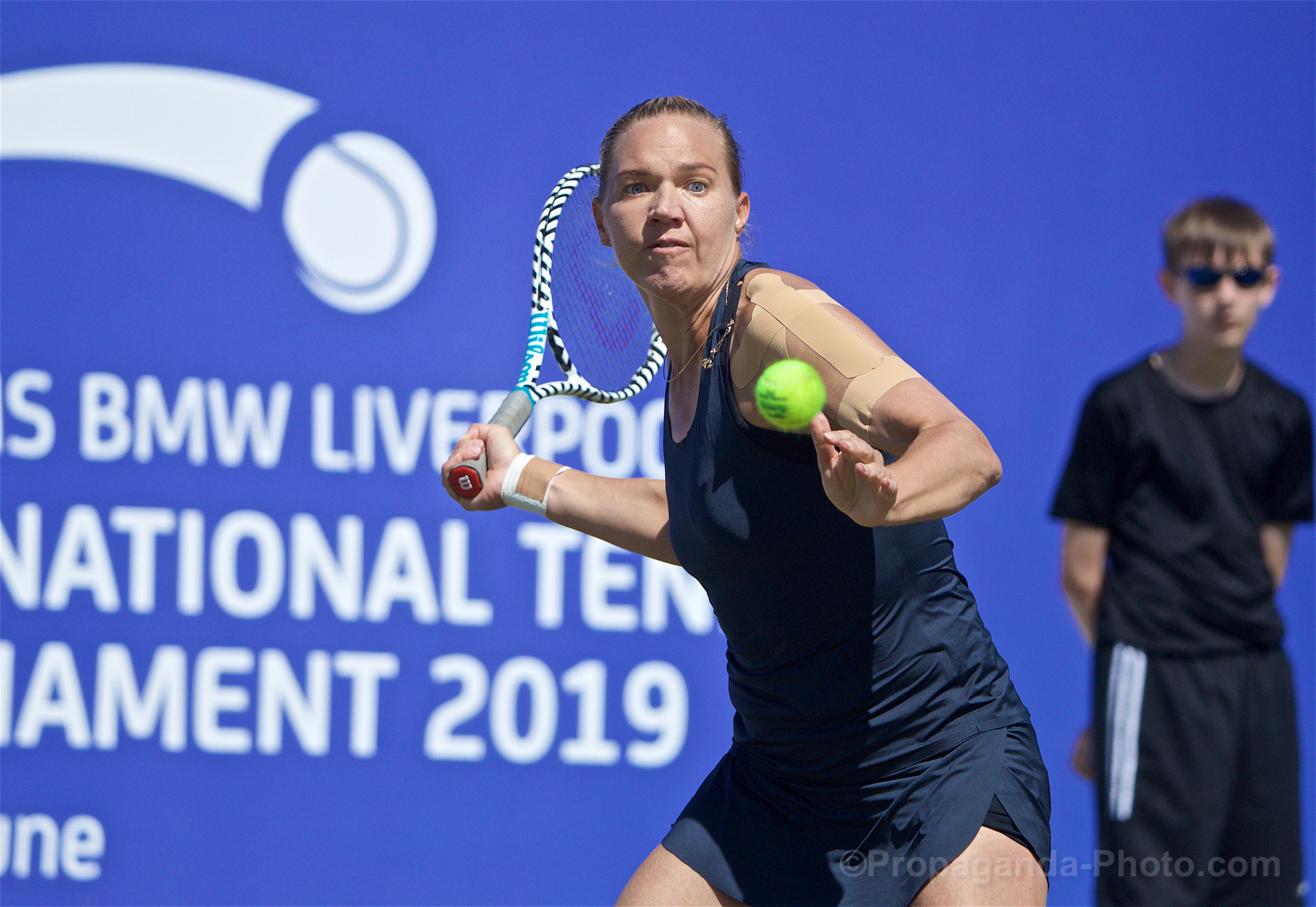 LIVERPOOL, ENGLAND - Thursday, June 20, 2019: Kaia Kanepi (EST) during the Liverpool International Tennis Tournament 2019 at the Liverpool Cricket Club. (Pic by David Rawcliffe/Propaganda)