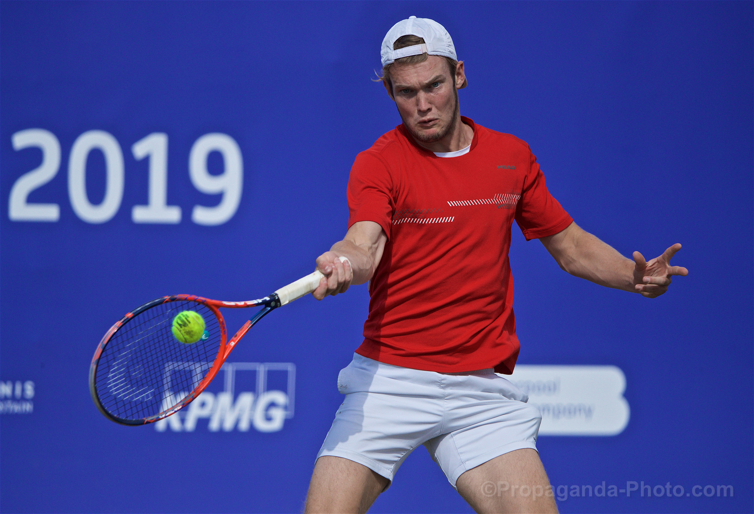 LIVERPOOL, ENGLAND - Thursday, June 20, 2019: David Quayle (GBR) during the Liverpool International Tennis Tournament 2019 at the Liverpool Cricket Club. (Pic by David Rawcliffe/Propaganda)